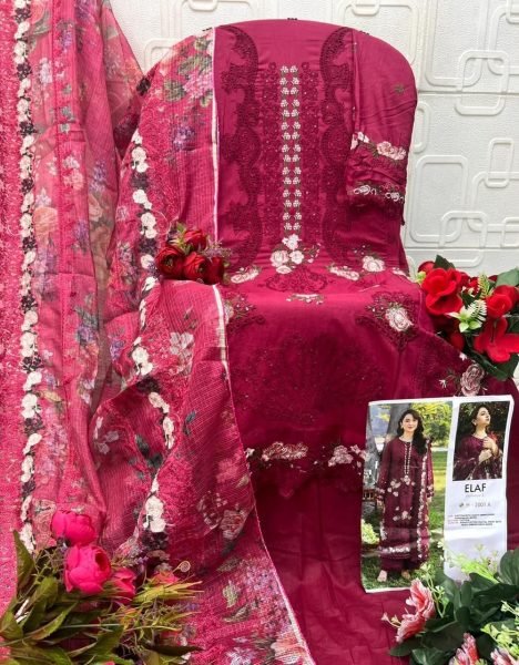 Elaf Premium Edison Cotton Chikankari Suit with Kotta Check Dupatta for Festive Wear Cotton Salwar Kameez Wholesale