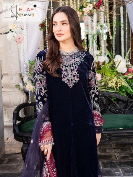 Elaf S 2 Velvet Pakistani Suit Embroidery   Butterfly Net Dupatta for Wholesaler and Supplier Embroidery Suits Wholesale
