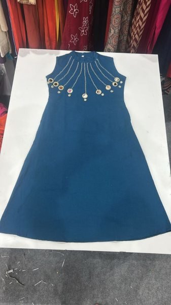 Elanira Trendy Sleeveless Blue Kurti Set with Mirror Work for Casual Fashion CO ORD Sets