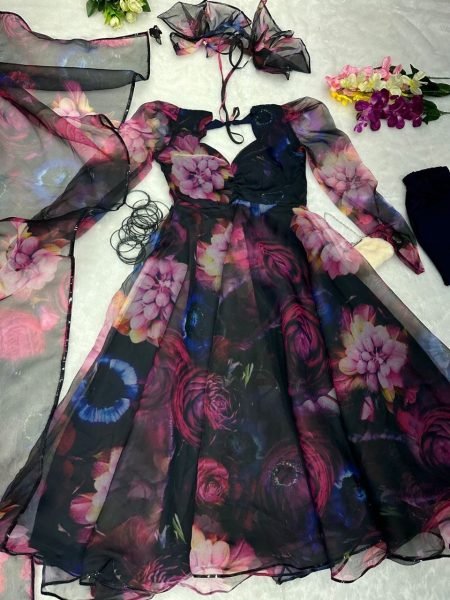 Elegance Digital Printed Organza Silk Anarkali Suit Ready To Wear Collection