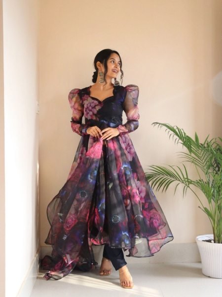 Elegance Digital Printed Organza Silk Anarkali Suit Ready To Wear Collection