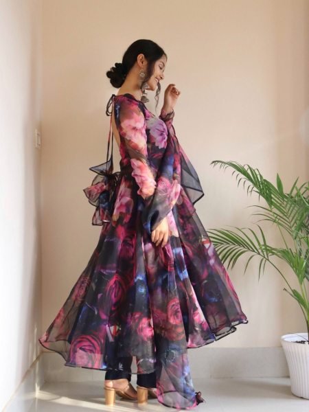 Elegance Digital Printed Organza Silk Anarkali Suit Ready To Wear Collection