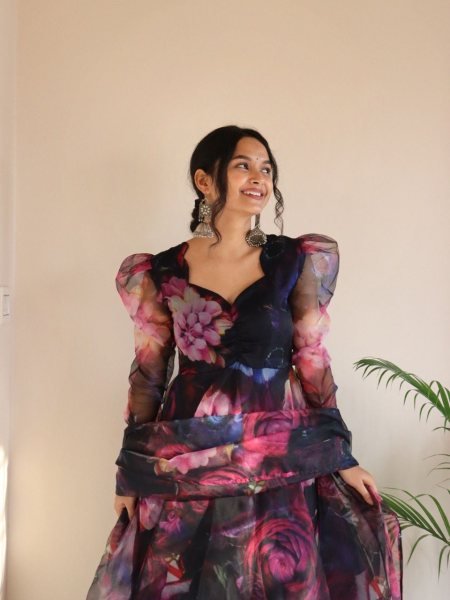 Elegance Digital Printed Organza Silk Anarkali Suit Ready To Wear Collection