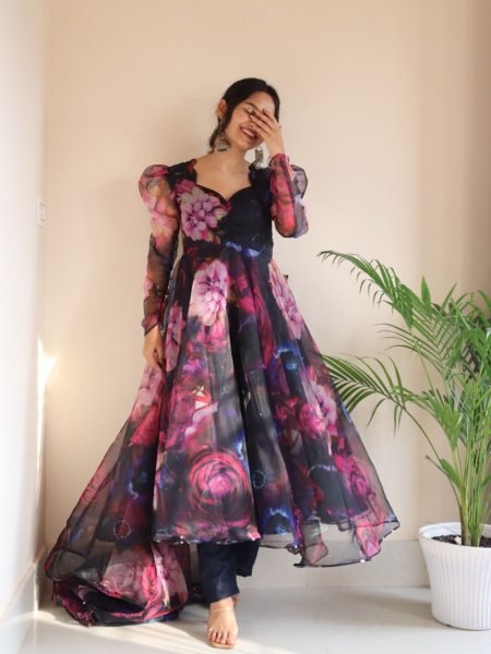 Elegance Digital Printed Organza Silk Anarkali Suit Ready To Wear Collection