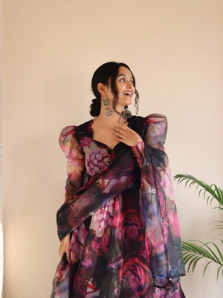 Elegance Digital Printed Organza Silk Anarkali Suit Ready To Wear Collection