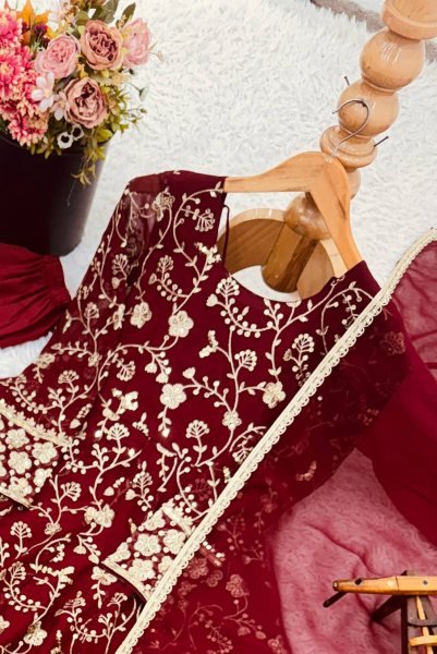 Elegant 4 Meter Flair Anarkali Gown in Georgette with Sequence Work   Dupatta Perfect for Weddings Embroidery Kurtis 