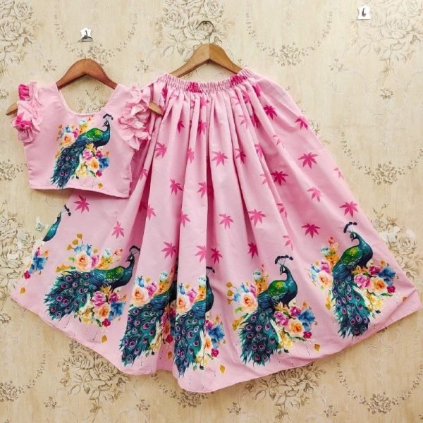 Elegant Baby Pink Premium Chinon Silk Lehenga with Printed Work and Full Stitched Blouse Girls Wear