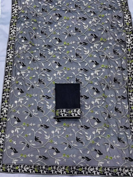 Elegant Black Chikankari Soft Net Saree Perfect for Wedding Functions Net Sarees Wholesale