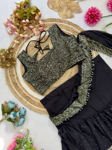 Elegant Black Partywear Frill Saree Multi Layer Style with Heavy Embroidery Ready To Wear Saree 