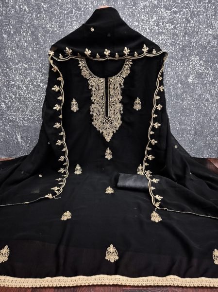 Elegant Black Premium Georgette Embroidered Suit with Santoon Bottom at Wholesale Rate Color Set Matching Dress Material Wholesale