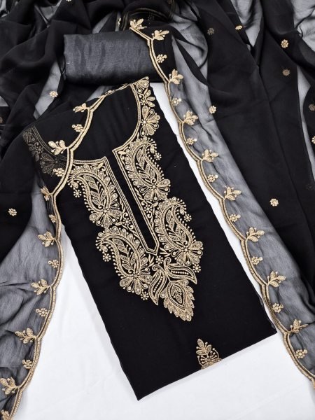 Elegant Black Premium Georgette Embroidered Suit with Santoon Bottom at Wholesale Rate Color Set Matching Dress Material Wholesale