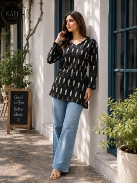 Elegant Black Premium Pure Cotton Casual Wear Kurti for Women Tunics kurti