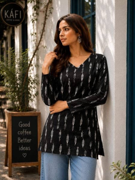 Elegant Black Premium Pure Cotton Casual Wear Kurti for Women Tunics kurti