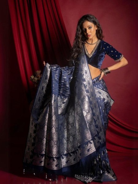 Elegant Blue Banarasi Saree Premium Wedding Collection Sarees 
