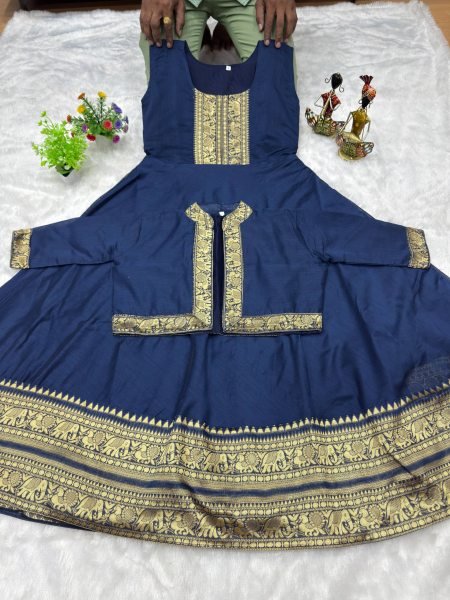Elegant Blue Chettinadu Cotton Gown for Women with Stylish Overcoat and Comfortable Inner for Resellers Anarkali Kurtis 