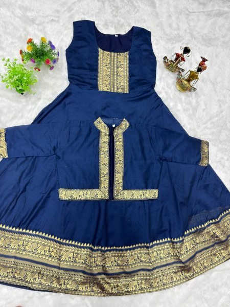 Elegant Blue Chettinadu Cotton Gown for Women with Stylish Overcoat and Comfortable Inner for Resellers Anarkali Kurtis 