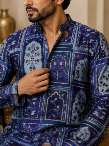 Elegant Blue Heavy Chinon Kurta with Golden Thread and Sequin Work Kurta Pajama Wholesale