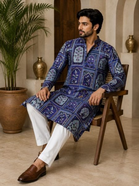 Elegant Blue Heavy Chinon Kurta with Golden Thread and Sequin Work Kurta Pajama Wholesale