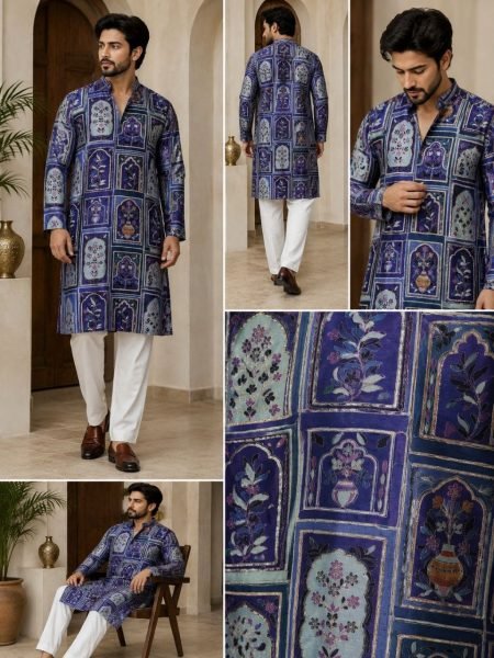 Elegant Blue Heavy Chinon Kurta with Golden Thread and Sequin Work Kurta Pajama Wholesale
