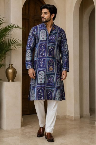 Elegant Blue Heavy Chinon Kurta with Golden Thread and Sequin Work Kurta Pajama Wholesale