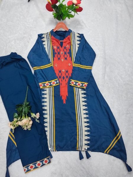 Elegant Blue Printed Cord Set with Beautiful Neck Design for Casual and Festive Wear CO ORD Sets