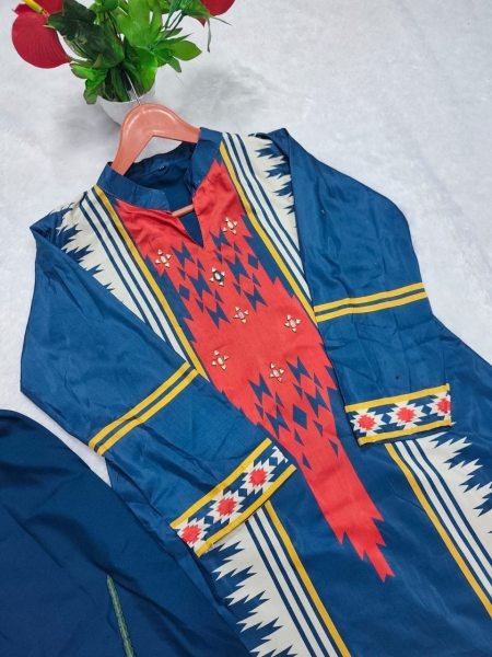 Elegant Blue Printed Cord Set with Beautiful Neck Design for Casual and Festive Wear CO ORD Sets