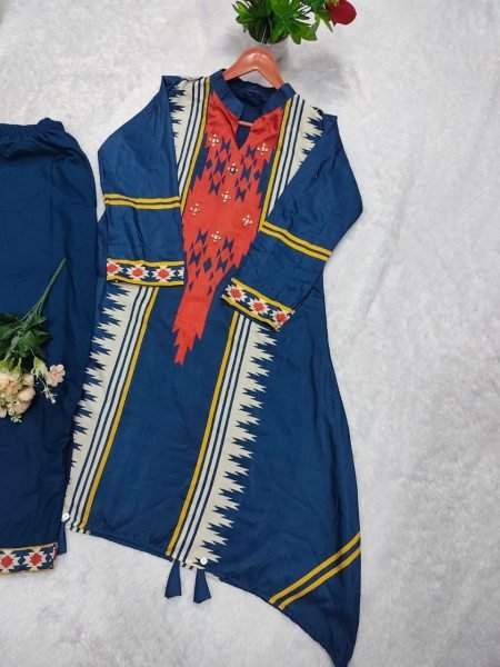 Elegant Blue Printed Cord Set with Beautiful Neck Design for Casual and Festive Wear CO ORD Sets