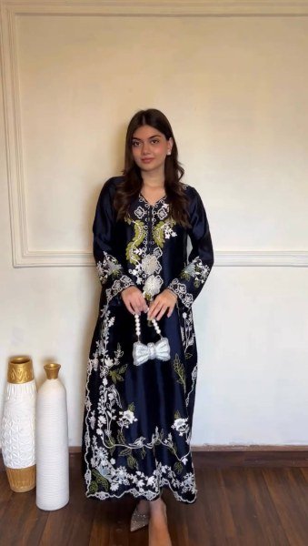 Elegant Blue Satin Rayon Embroidered Kaftan Pant Set with Dupatta For Party Wear Ready To Wear Collection