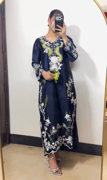 Elegant Blue Satin Rayon Embroidered Kaftan Pant Set with Dupatta For Party Wear Ready To Wear Collection
