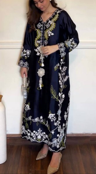 Elegant Blue Satin Rayon Embroidered Kaftan Pant Set with Dupatta For Party Wear Ready To Wear Collection