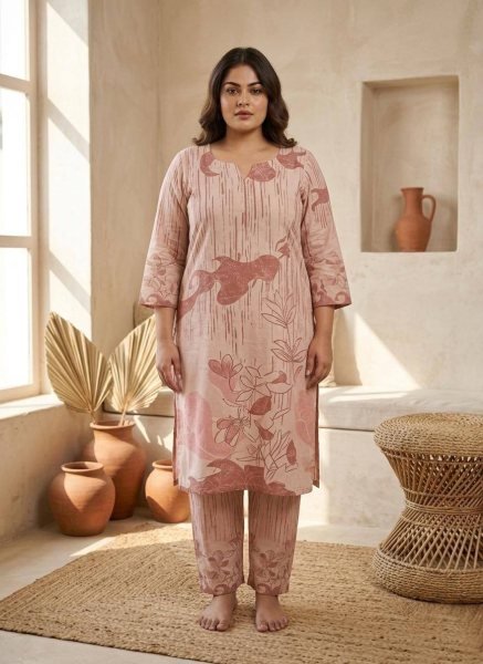 Elegant Blush Pink Fancy Plus Size Ethnic Wear with Soft Inner Lining and Comfort Fit Printed Kurtis