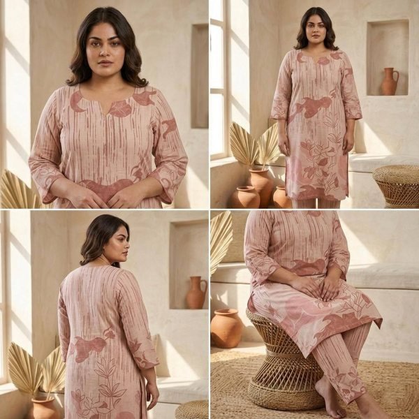 Elegant Blush Pink Fancy Plus Size Ethnic Wear with Soft Inner Lining and Comfort Fit Printed Kurtis