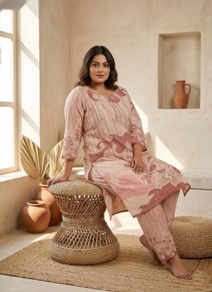 Elegant Blush Pink Fancy Plus Size Ethnic Wear with Soft Inner Lining and Comfort Fit Printed Kurtis