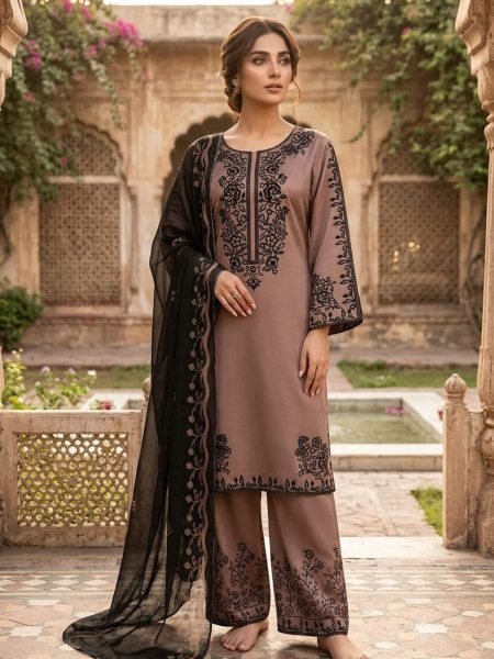 Elegant Brown Satin Straight Kurti Palazzo Set with Printed Chinnon Silk Dupatta 