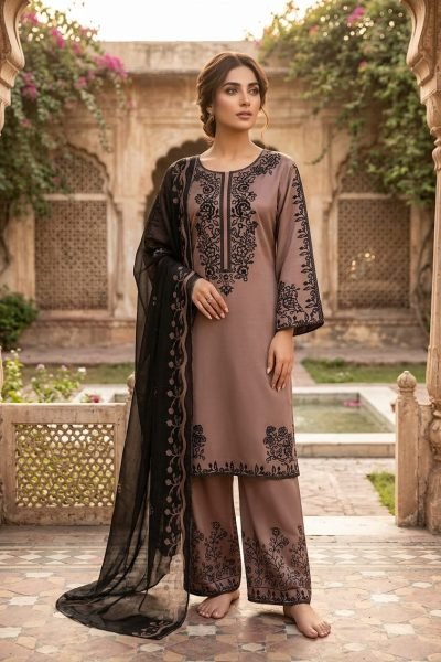Elegant Brown Satin Straight Kurti Palazzo Set with Printed Chinnon Silk Dupatta Pakistani Suits Wholesale