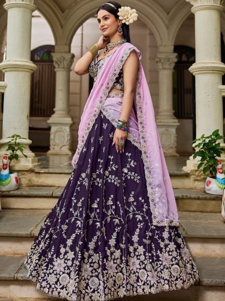 Heavy Embroidered Burgundy Organza Lehenga Choli Perfect for Reception and Sangeet Look Bridal Lehenga Choli