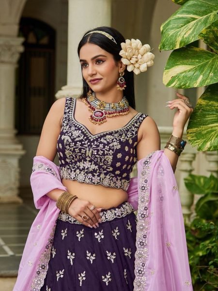 Heavy Embroidered Burgundy Organza Lehenga Choli Perfect for Reception and Sangeet Look Bridal Lehenga Choli