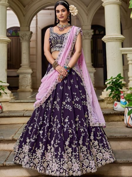 Heavy Embroidered Burgundy Organza Lehenga Choli Perfect for Reception and Sangeet Look Bridal Lehenga Choli