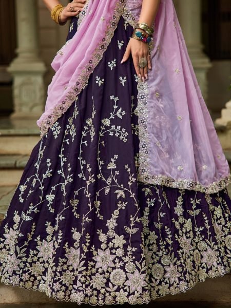 Heavy Embroidered Burgundy Organza Lehenga Choli Perfect for Reception and Sangeet Look Bridal Lehenga Choli