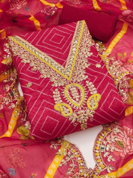 Elegant Chanderi Cotton Dress Material with Kodding Neck Design  Digital Prints   Micro Bottom Top Surat Manufacturers Dress Material 