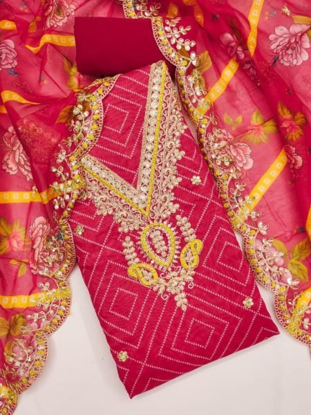 Elegant Chanderi Cotton Dress Material with Kodding Neck Design  Digital Prints   Micro Bottom Top Surat Manufacturers Color Set Matching Dress Material Wholesale