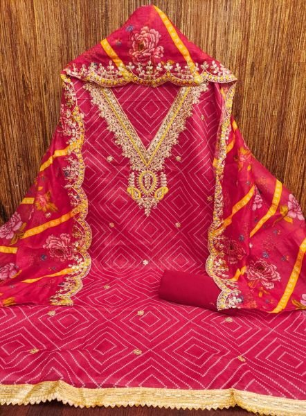 Elegant Chanderi Cotton Dress Material with Kodding Neck Design  Digital Prints   Micro Bottom Top Surat Manufacturers Color Set Matching Dress Material Wholesale