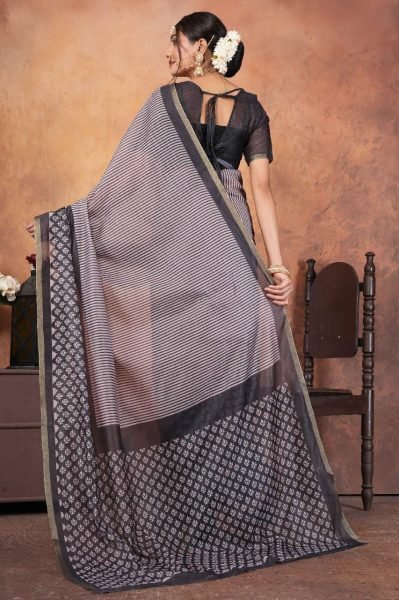 Elegant Charm Digital Printed Chanderi Saree with Contrast Pallu & Gold Border Printed Cotton Sarees Wholesale