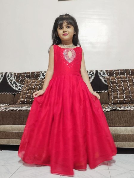 Elegant Chinon Silk Gown for Little Girls Special Occasion   Partywear Dress Designer Summer Collection at Best Offer
