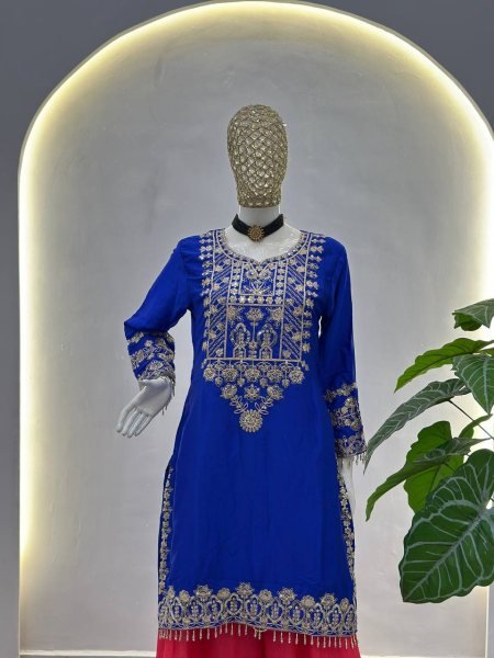 Elegant Chinon Silk Top Palazzo Dress Suit with Dupatta  Festive Boutique Collection Wholesale Rate Ready To Wear Collection