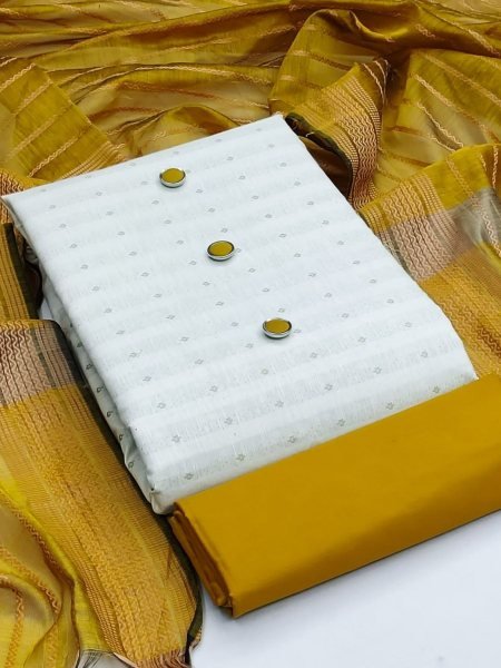 Elegant Cotton Jacquard Dress Material With Cotton Bottom And Dupatta  Color Set Matching Dress Material Wholesale