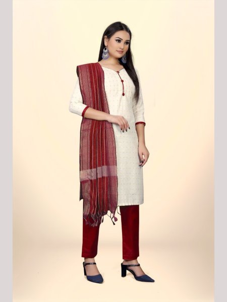Elegant Cotton Jacquard Dress Material With Cotton Bottom And Dupatta  Color Set Matching Dress Material Wholesale