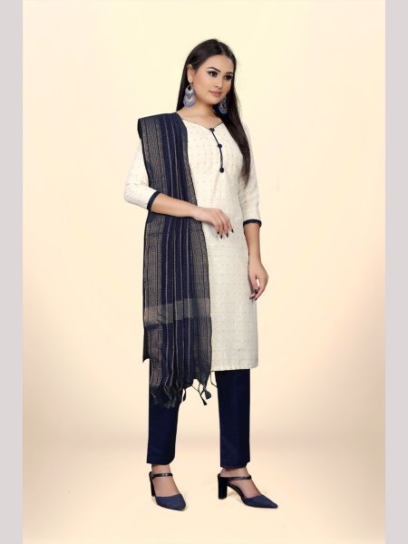 Elegant Cotton Jacquard Dress Material With Cotton Bottom And Dupatta  Color Set Matching Dress Material Wholesale