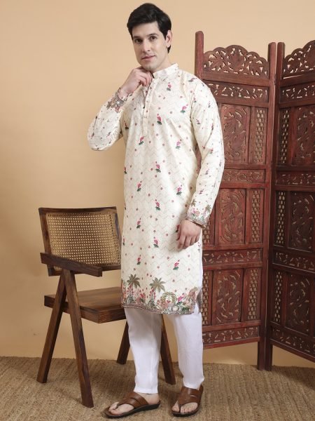 Elegant Cotton Kurta for Men with Crochet Work & Festive Digital Prints  Kurta Pajama Wholesale