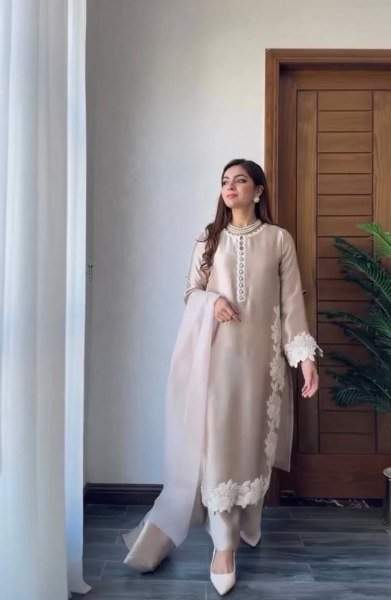 Elegant Cream Fancy Designer Top Palazzo Set with Embroidery Work for Women Ready To Wear Collection